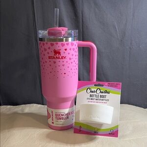 Stanley Pink Heart Quencher Tumbler with White Bottle Boot